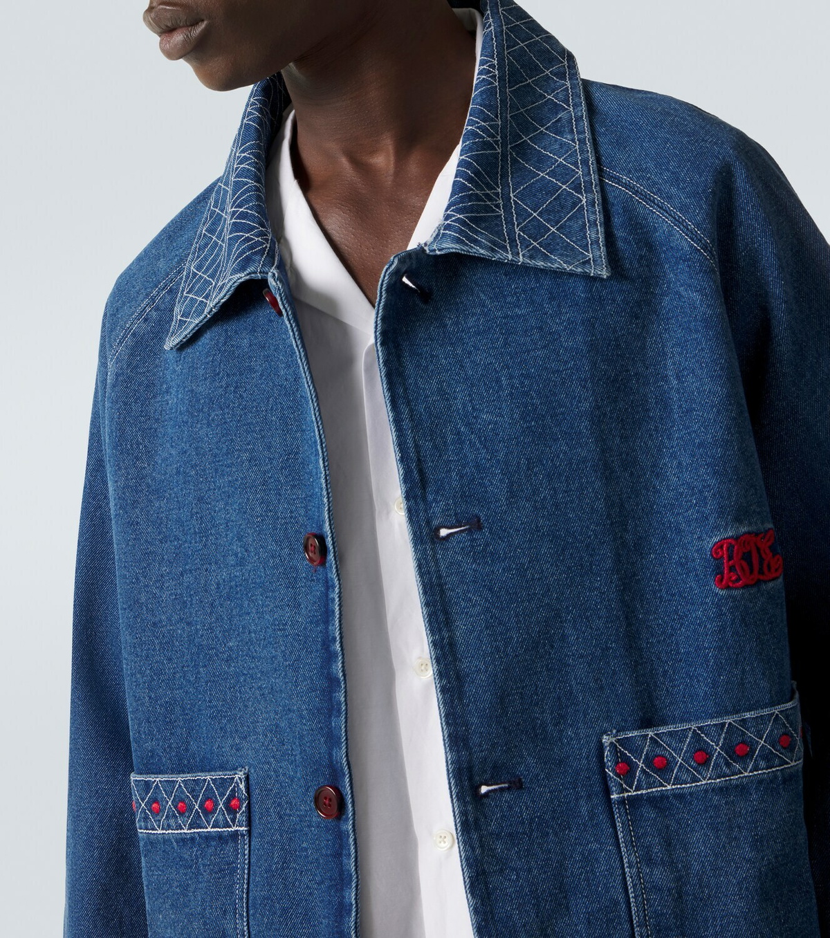 Bode Embroidered wool and cotton denim jacket