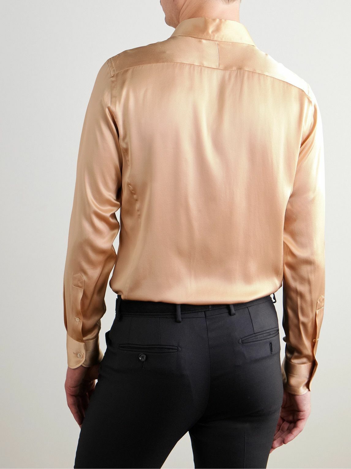 TOM FORD - Pintucked Silk-Charmeuse Shirt - Neutrals