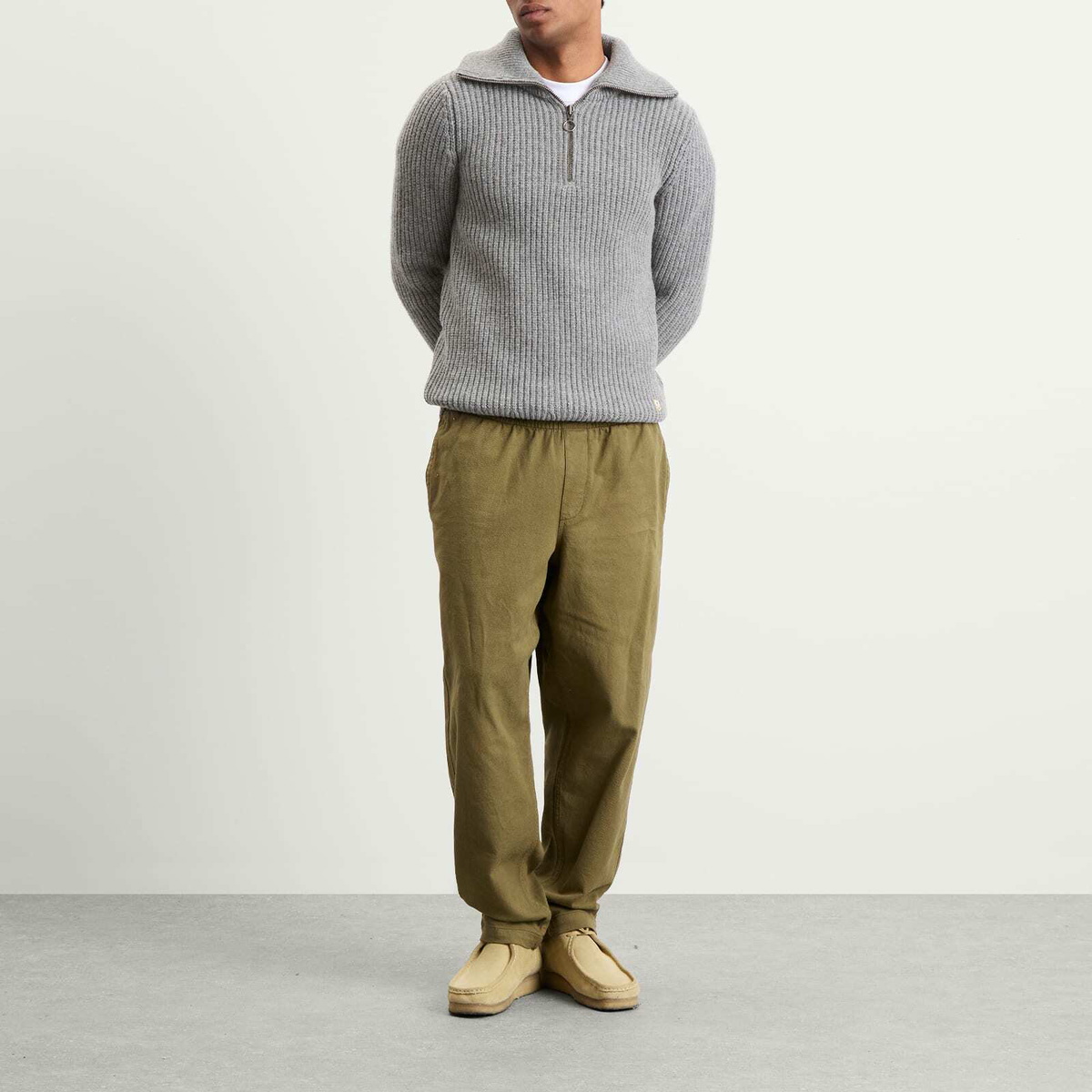 Armor-Lux Men's Half Zip Rib Knit Jumper in Slate