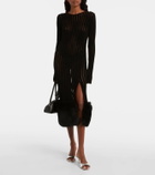 Blumarine Knit faux fur-trimmed midi dress