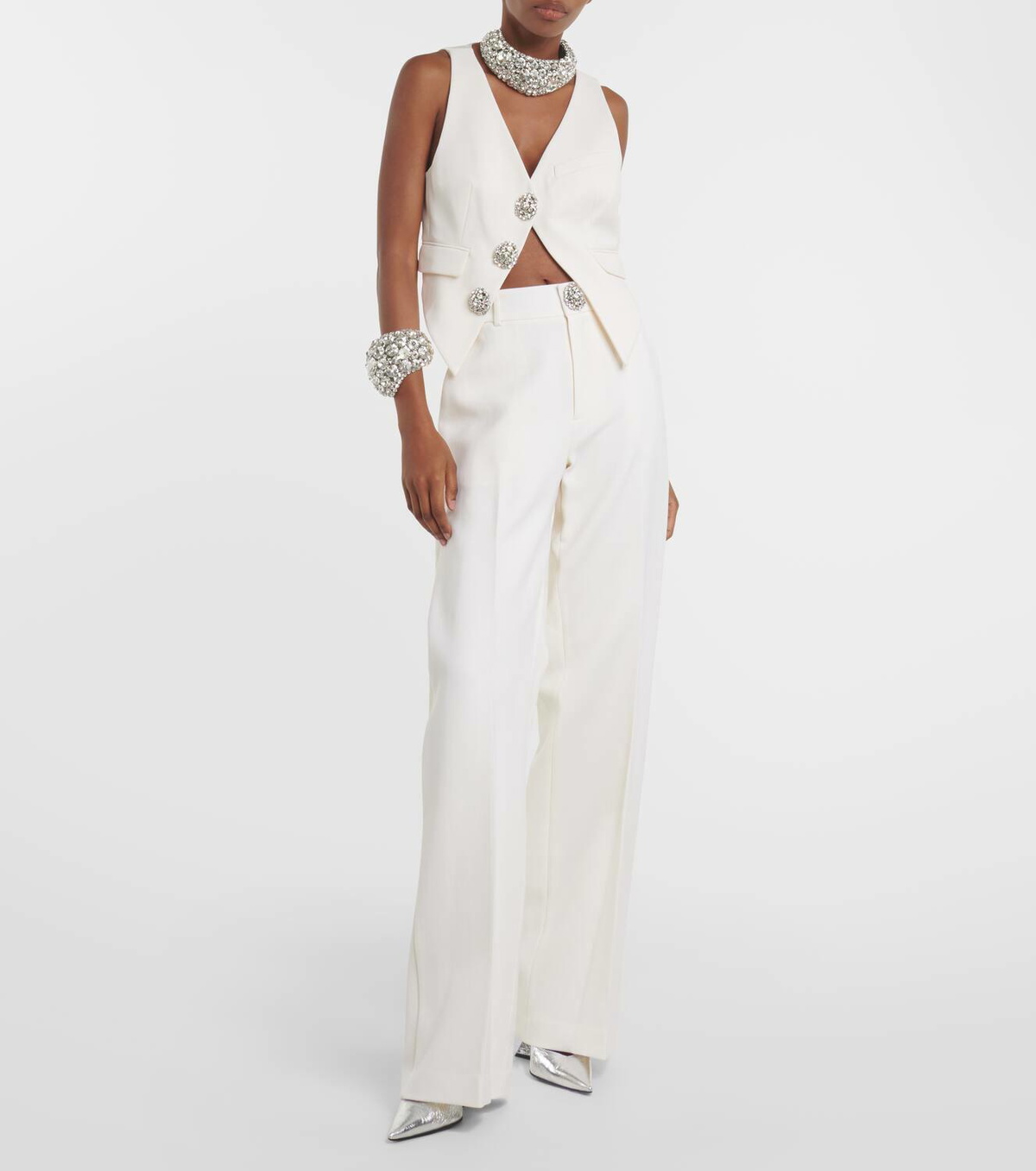 Area Embellished wool cropped vest