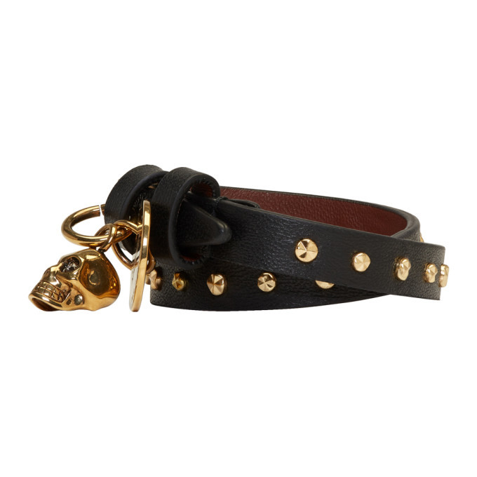 Alexander McQueen Black and Gold Studded Skull Double Wrap
