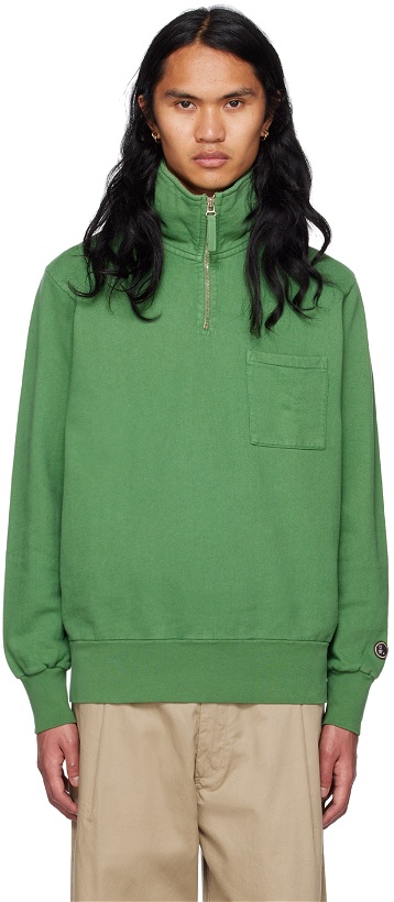 Photo: Universal Works Green Half-Zip Sweatshirt