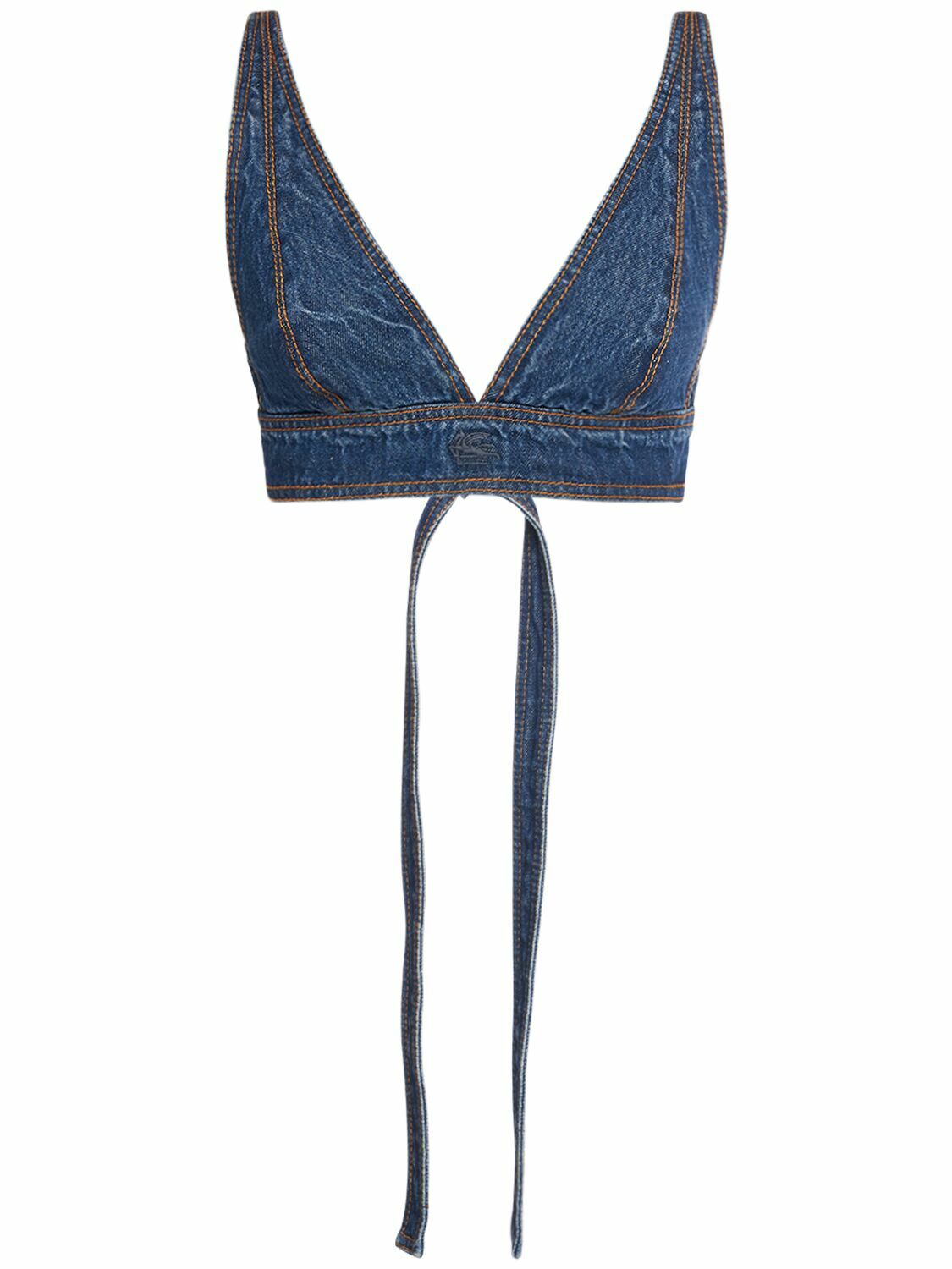 ETRO - Wraparound Denim Triangle Crop Top Etro