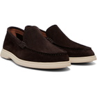 BOSS Brown Embossed Logo Suede Loafers