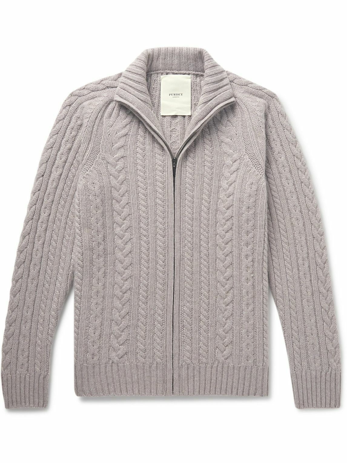 Purdey - Cable-Knit Cashmere Zip-Up Cardigan - Gray Purdey