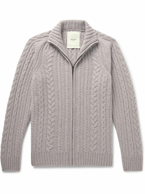 Photo: Purdey - Cable-Knit Cashmere Zip-Up Cardigan - Gray