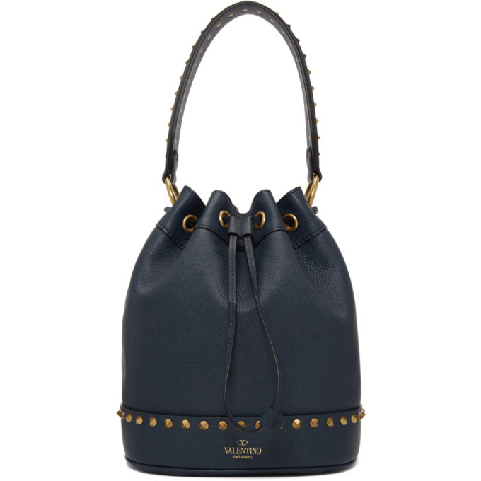 Valentino Navy Valentino Garavani Small Twinkle Studs Bucket Bag