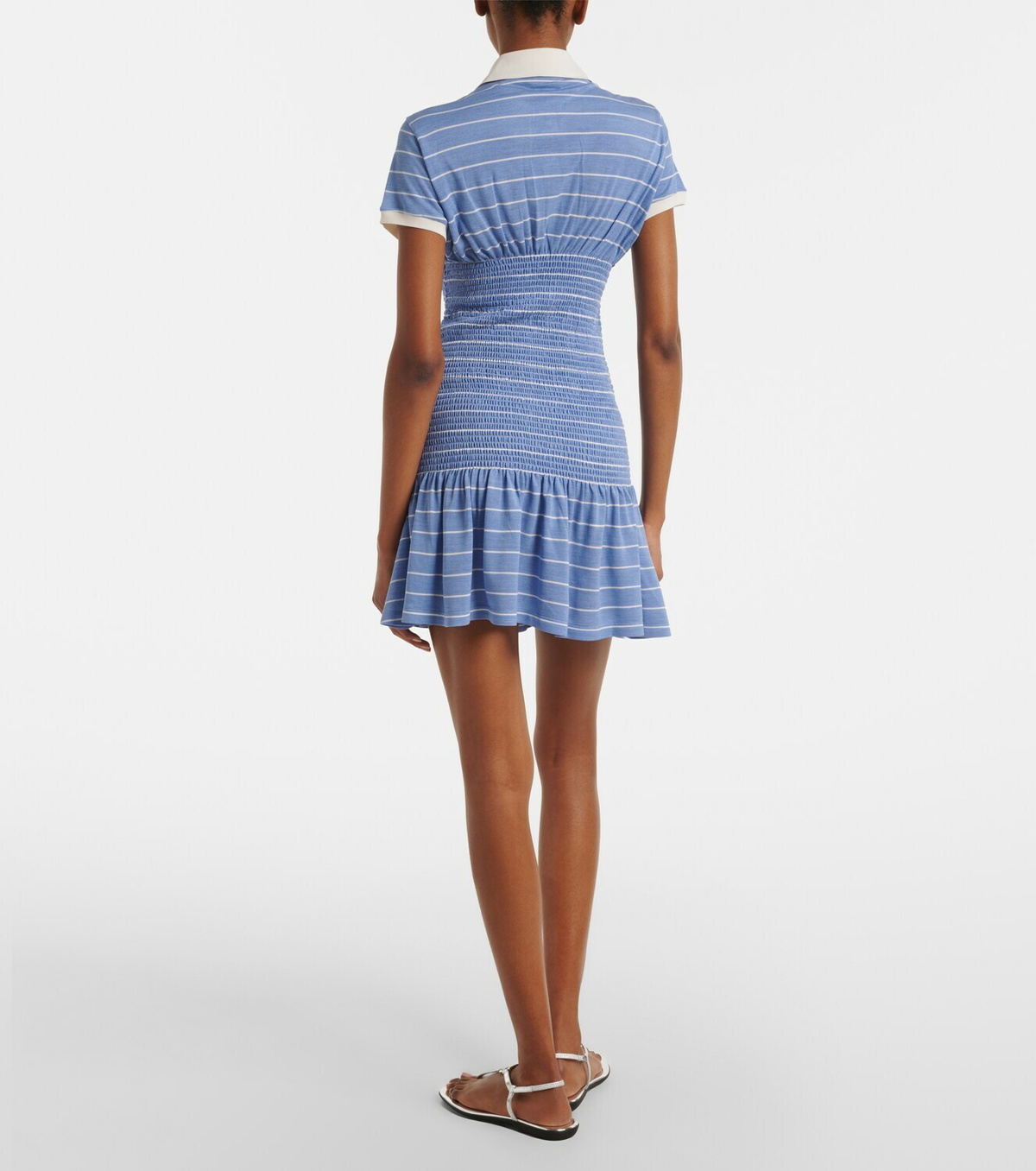 Gucci Shirred striped silk piqué polo dress