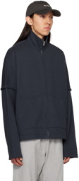 We11done Navy High Neck Zip-Up Sweater