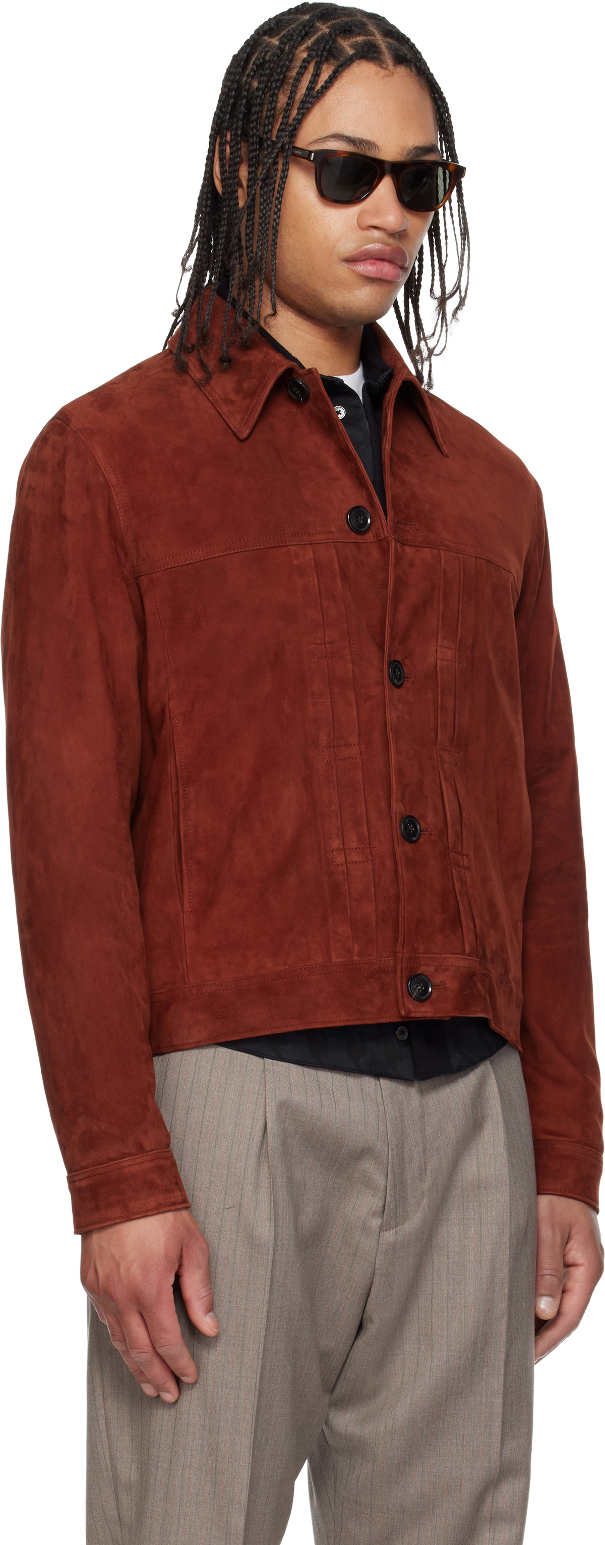 Paul Smith Red Slim Fit Denim Style Suede Jacket