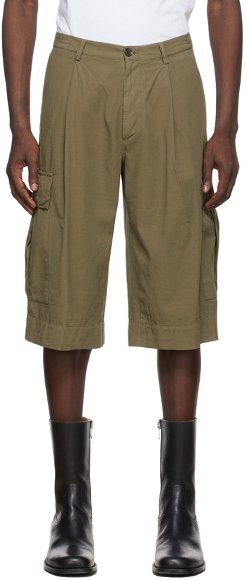 Photo: Dries Van Noten Khaki Cotton Twill Shorts