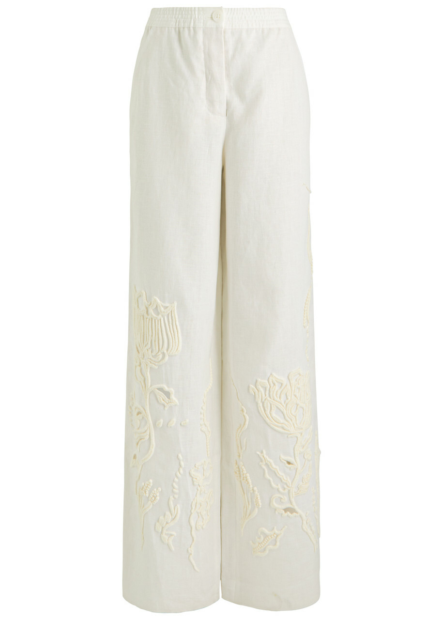 Dorothee Schumacher Embroidered Beauty Straight-leg Linen Trousers Off White