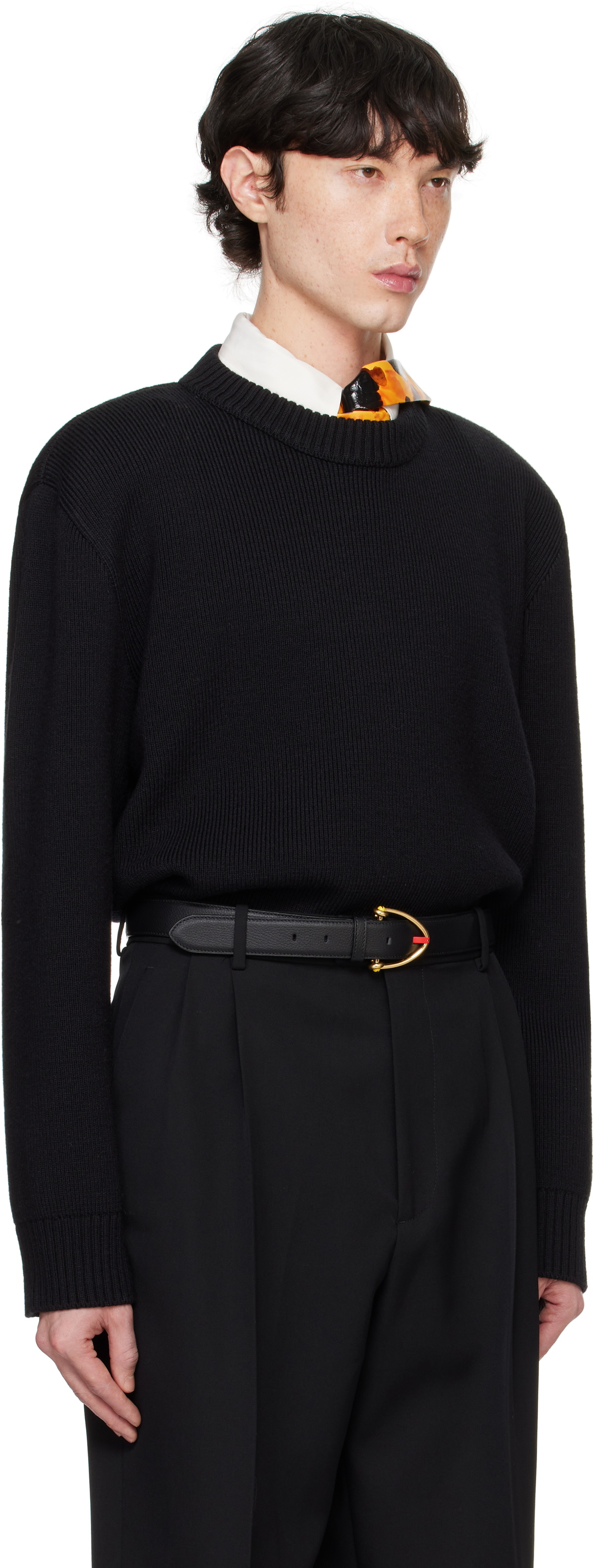 Bottega Veneta Black Classic Wool Tailored Sweater