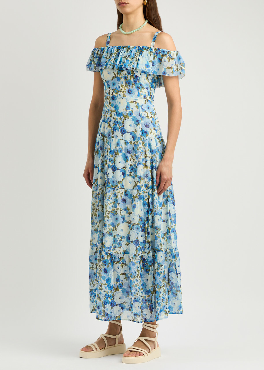 princess polly baby blue dress Paige Carmelia Floral-print Silk-georgette Maxi Dress Blue Paige