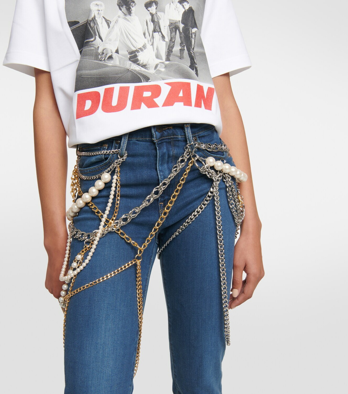 Junya Watanabe Chain-detail mid-rise slim jeans Junya Watanabe