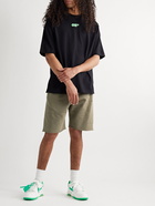 Off-White - Straight-Leg Logo-Print Cotton-Jersey Shorts - Green