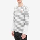 Comme des Garçons Play Men's Long Sleeve Stripe Contrast Sleeve Te in Grey/White