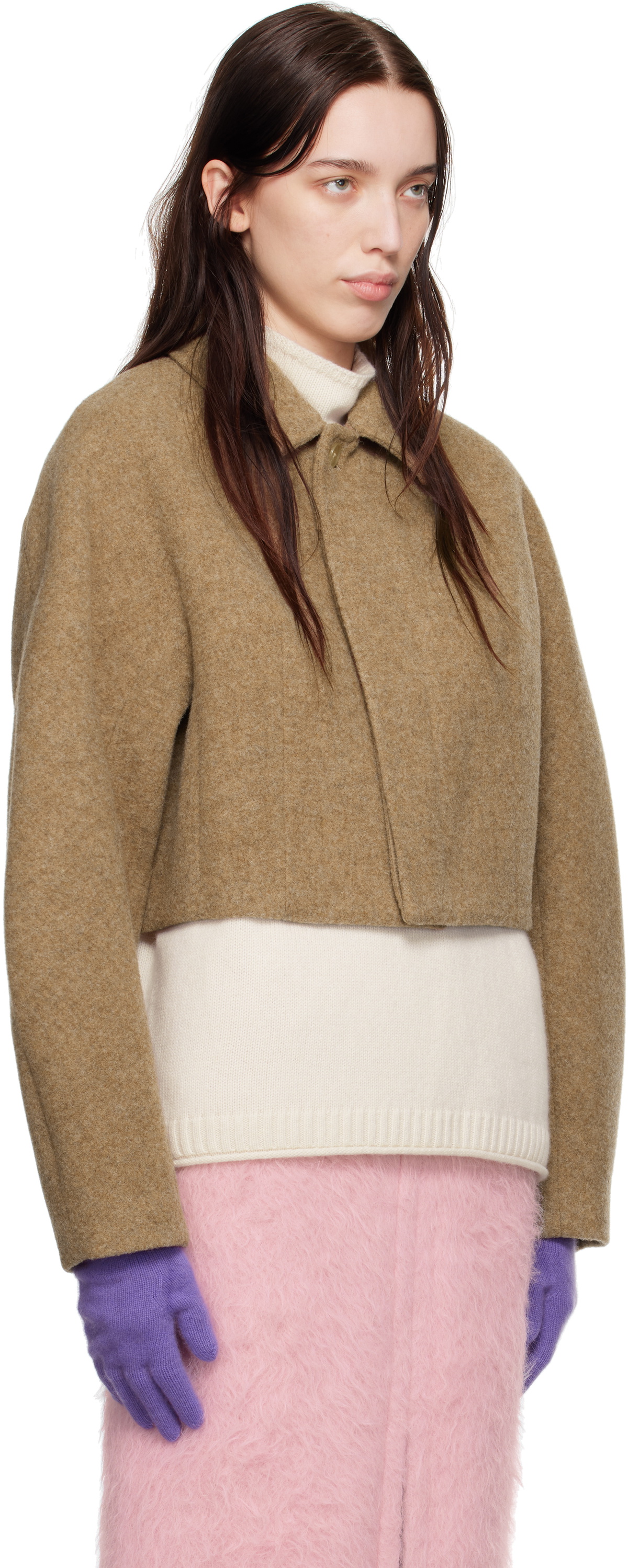 AURALEE Brown Sponge Wool Melton Short Jacket Auralee