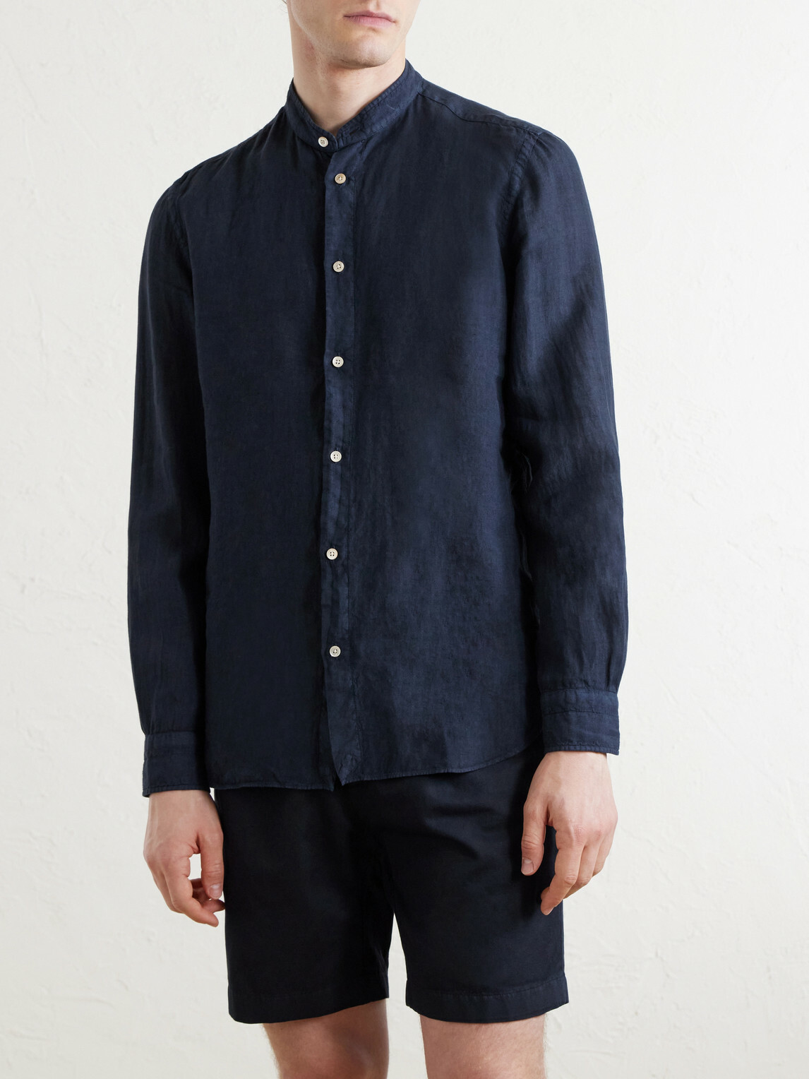 Boglioli - Grandad-Collar Linen Shirt - Blue