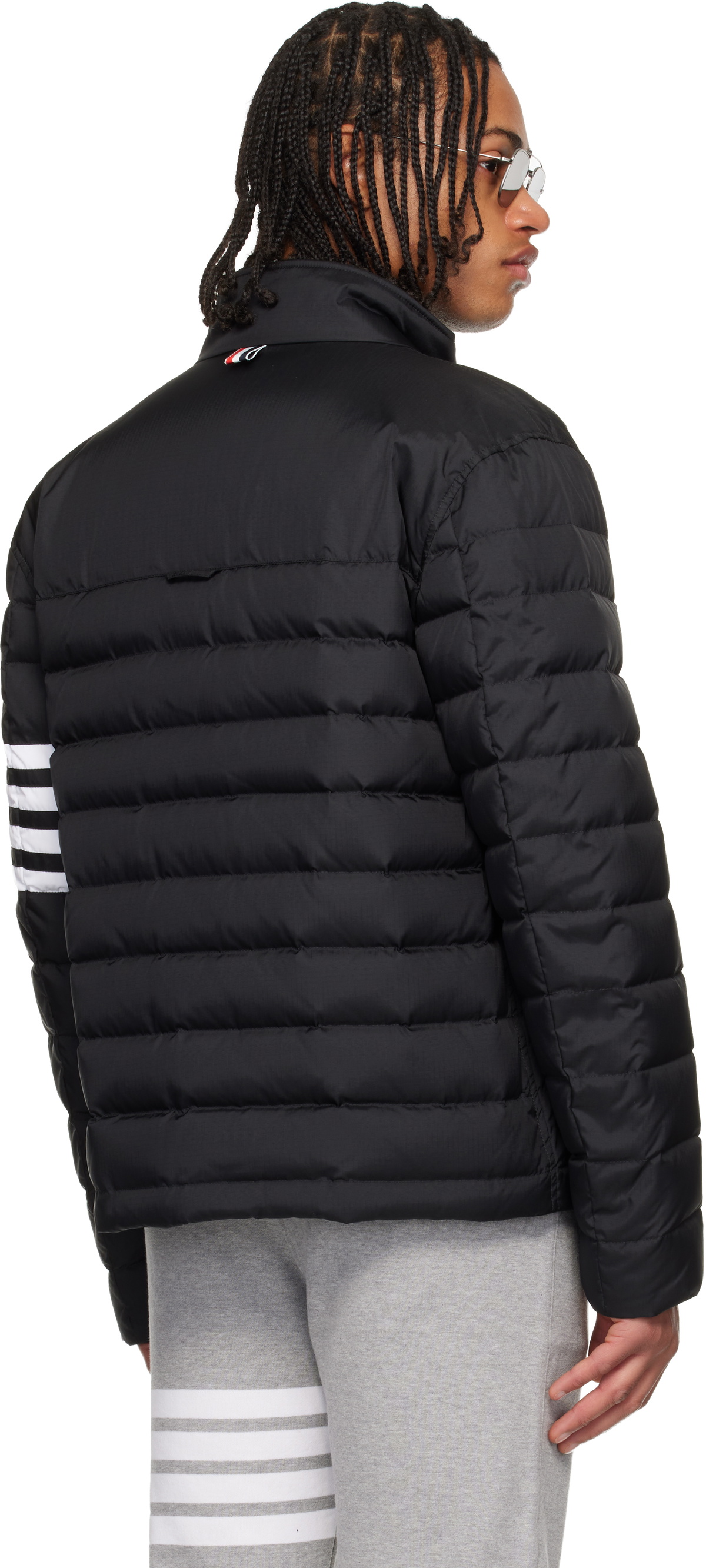 Thom Browne Black Shiny Ripstop 4-Bar Lightweight Down Jacket