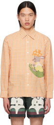 HARAGO Orange & Off-White Cross-Stitched Shirt