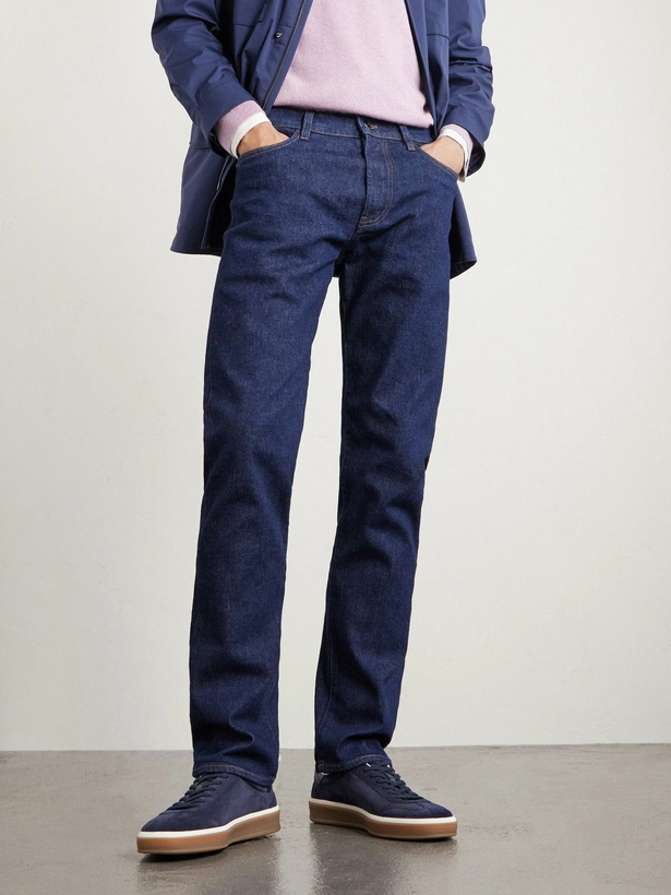 Photo: Loro Piana - Tennis Walk Leather-Trimmed Suede Sneakers - Blue