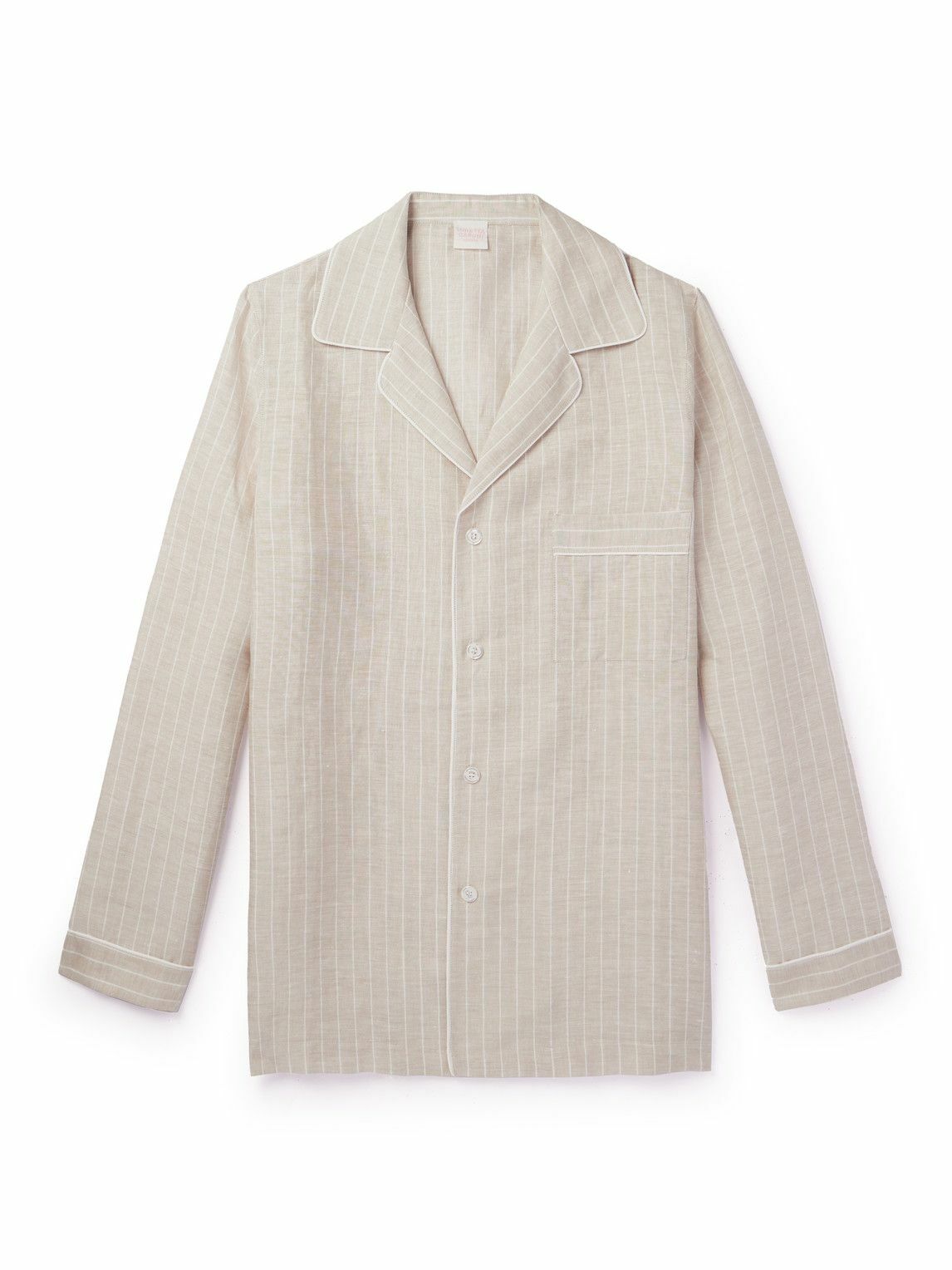Loretta Caponi - Camp-Collar Striped Linen and Cotton-Blend Shirt - Neutrals