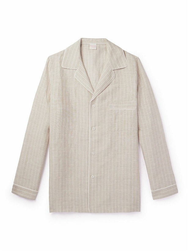 Photo: Loretta Caponi - Camp-Collar Striped Linen and Cotton-Blend Shirt - Neutrals