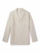 Loretta Caponi - Camp-Collar Striped Linen and Cotton-Blend Shirt - Neutrals