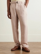 Oliver Spencer - Southwell Tapered Belted Herringbone Linen Trousers - Pink