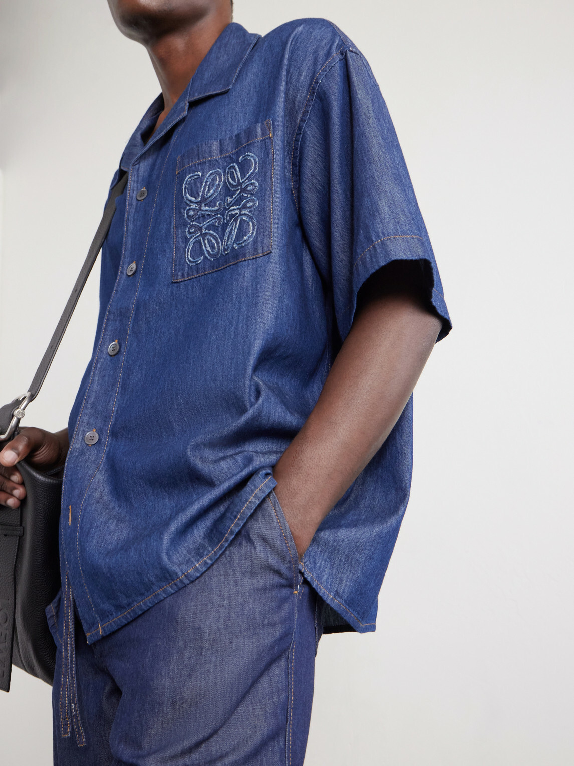 LOEWE - Camp-Collar Anagram-Detail Denim Shirt - Blue