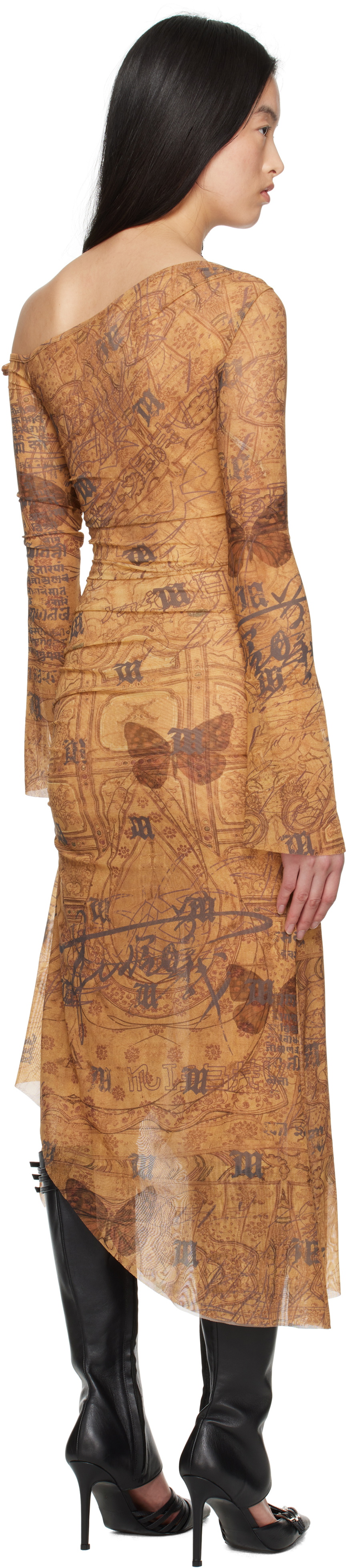 MISBHV Brown Goa Mesh Dropped Shoulder Midi Dress