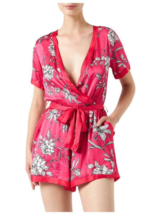 Photo: MC2 Saint Barth Red Short Jumpsuit With White Flower Print