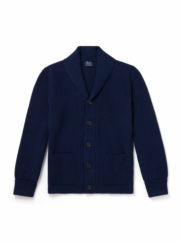 Photo: William Lockie - Duncan Shawl-Collar Ribbed Merino Wool and Cashmere-Blend Cardigan - Blue