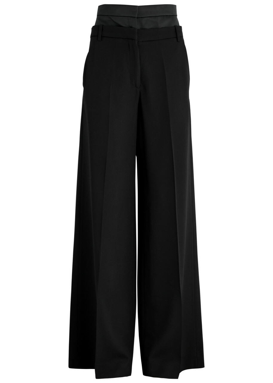 Erdem Double-waist Wide-leg Wool Trousers Black