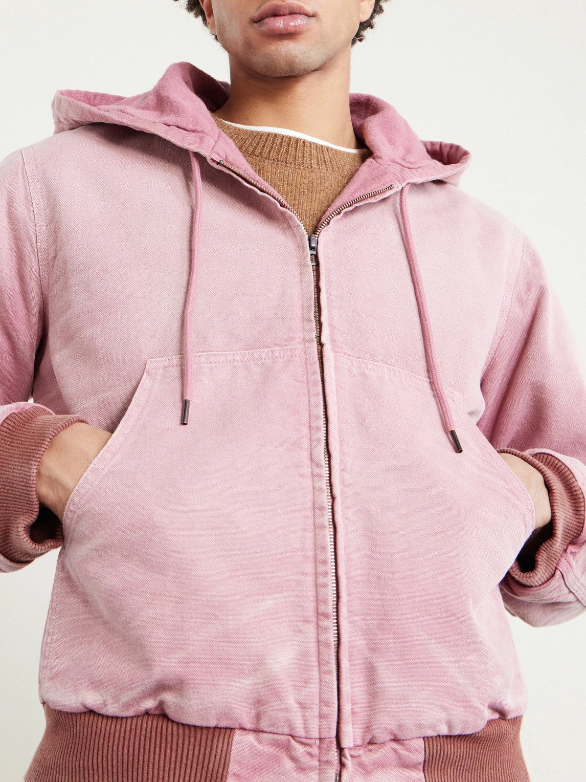 AURALEE ピンク 3 パーカー Auralee - Garment-Dyed Cotton-Canvas Zip-Up Hooded Jacket - Pink