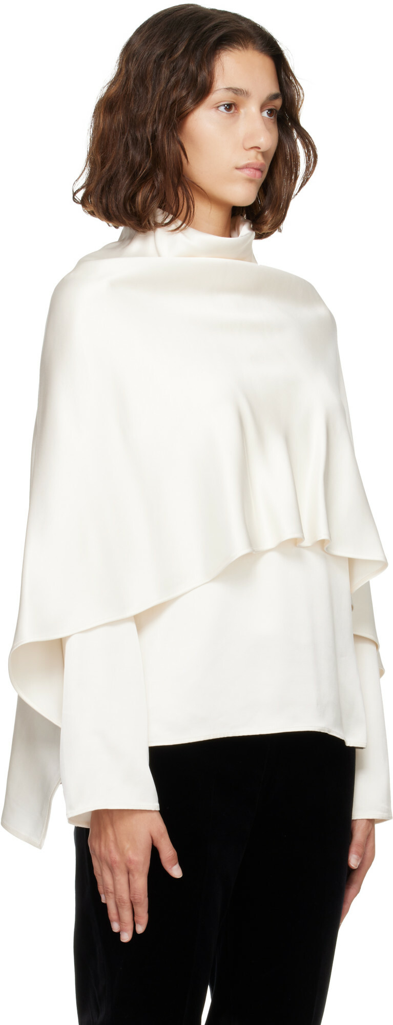 Róhe Off-White Satin Cape Blouse