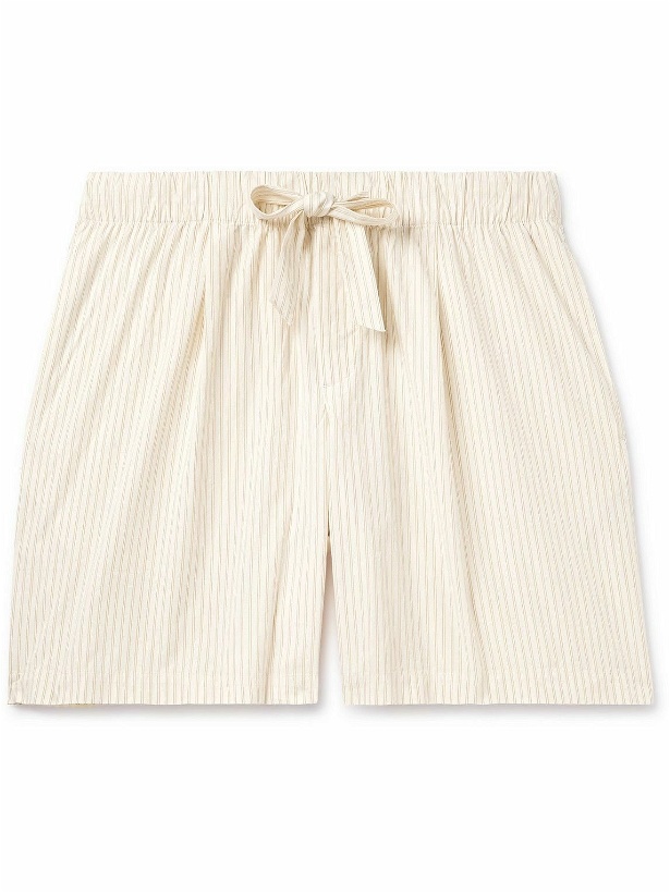 Photo: TEKLA - Birkenstock Straight-Leg Pleated Striped Organic Cotton-Poplin Pyjama Shorts - Neutrals