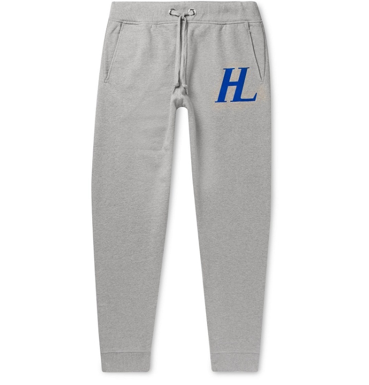 Photo: Helmut Lang - Tapered Logo-Print Loopback Cotton-Jersey Sweatpants - Gray