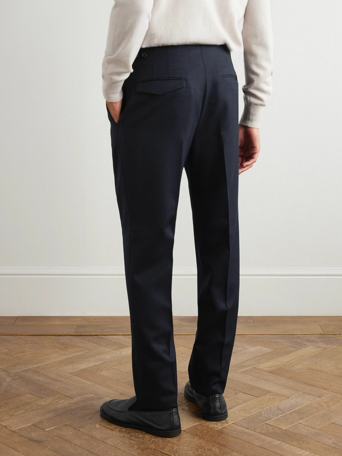 Incotex - Tapered Pleated Virgin Wool-Twill Trousers - Blue