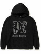 Palm Angels - Logo-Embroidered Distressed Cotton-Jersey Hoodie - Black