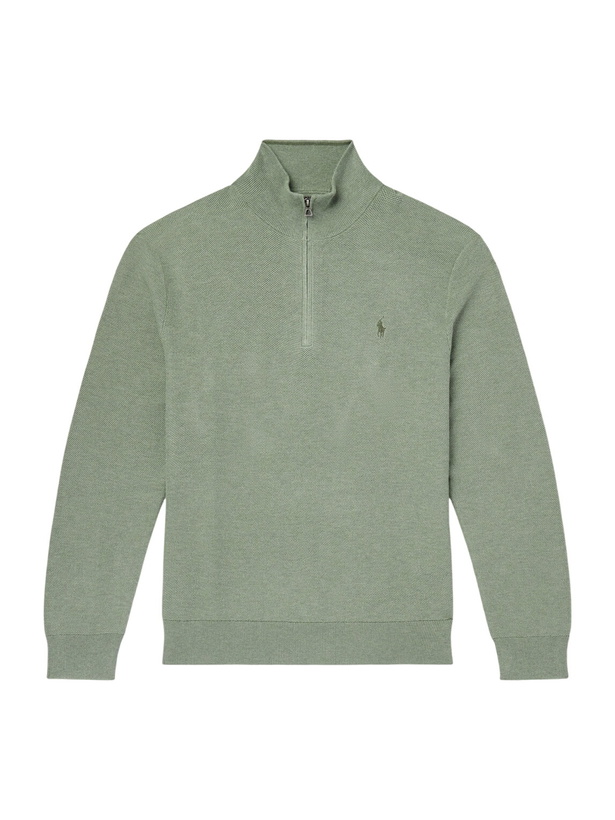 Photo: Polo Ralph Lauren - Logo-Embroidered Mesh-Knit Cotton Half-Zip Sweater - Green