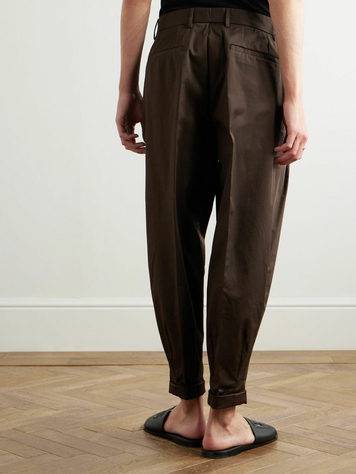 Dolce&Gabbana - Tapered Pleated Cotton-Blend Gabardine Trousers - Brown