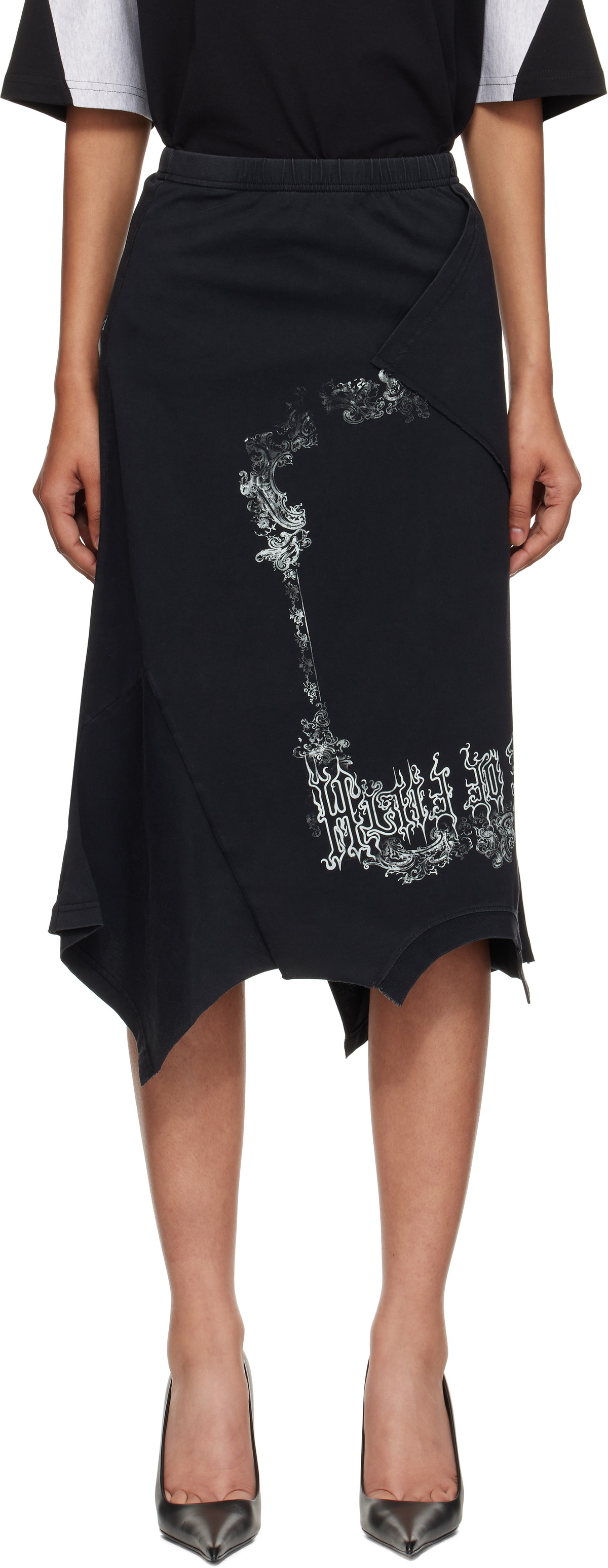 VETEMENTS Black 'Cradle Of Filth' Upside-Down T-Skirt Midi Skirt