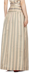 Bode Beige Antique Stripe Stowe Midi Skirt