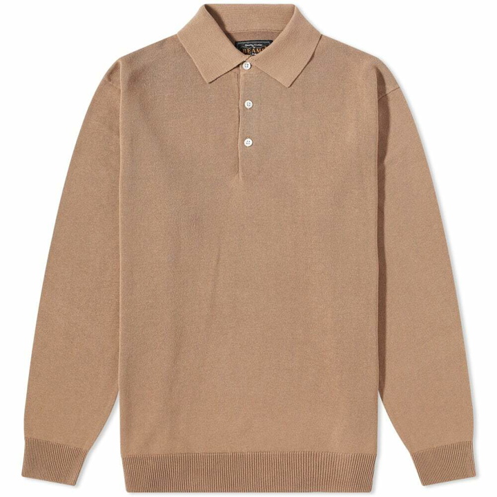 Photo: Beams Plus Men's 12g Knitted Polo Shirt in Khaki