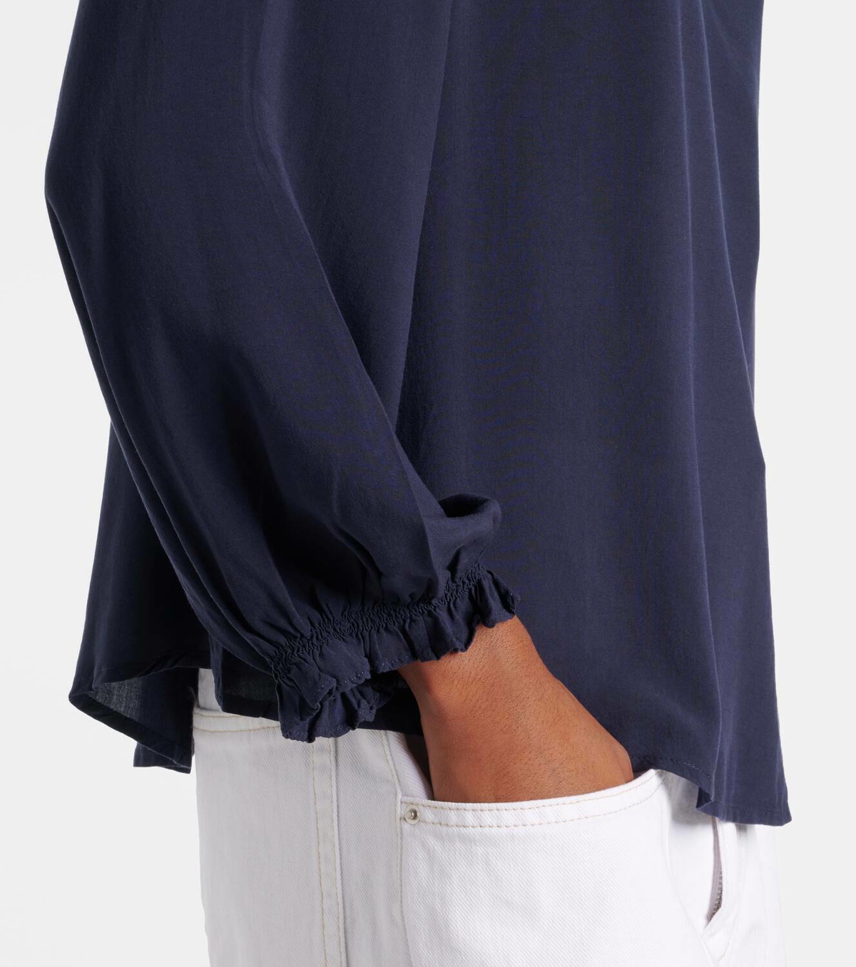Velvet Eavan Rayon Challis Flutter Sleeve Blouse- Glacier Blue