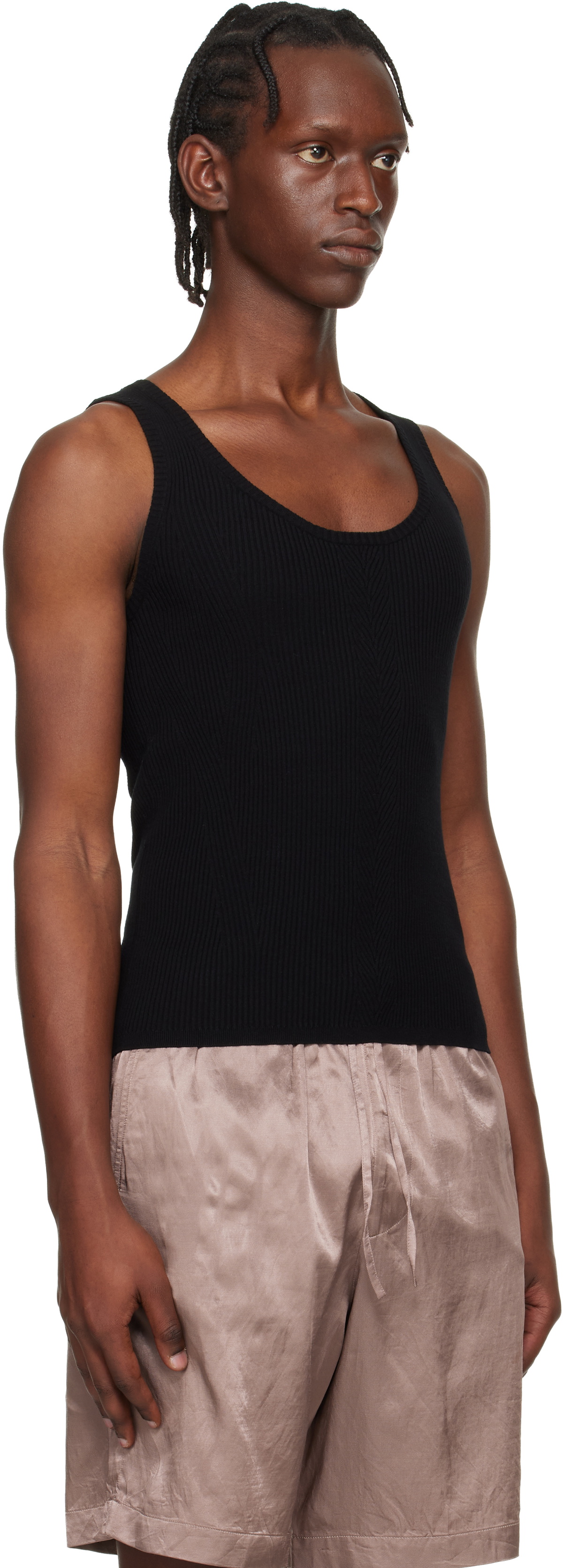 Dries Van Noten Black Rib Knit Tank Top