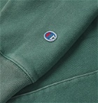 CHAMPION - Logo-Embroidered Fleece-Back Cotton-Blend Jersey Hoodie - Green